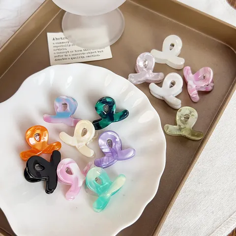 Acetate Hair Claw Clip Small Marble Pattern Dopamine Candy Color Shark Clip Sweet Hair Accessories For Women Girls Mini Fringe Clip