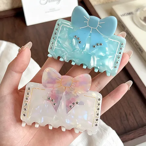 Pince à Cheveux Crabe en Acétate Nœud Papillon Élégant Français Avec Strass Style Français Taille Moyenne Papillon Requin Clip Coiffure Pour Femmes Accessoire Quotidien
