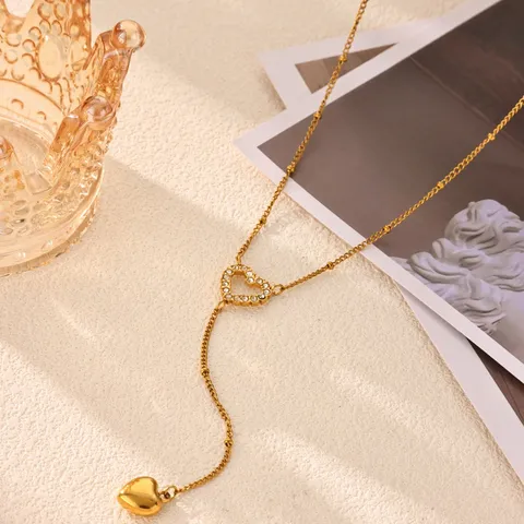 Fashion 304 Stainless Steel Long Y Chain Necklace For Women Gold Plated Rhinestone Heart Sunflower Starfish Pendant Sweater Chain Necklace Jewelry Gift