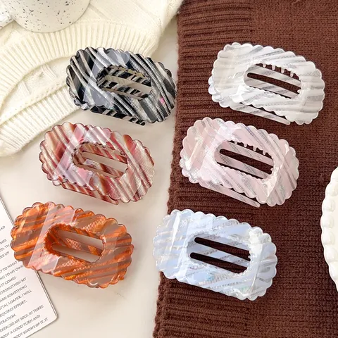 Colorful Flat Shell Hair Claw Clip Rectangle Wave Edge Striped French Style Elegant Hair Accessory For Women