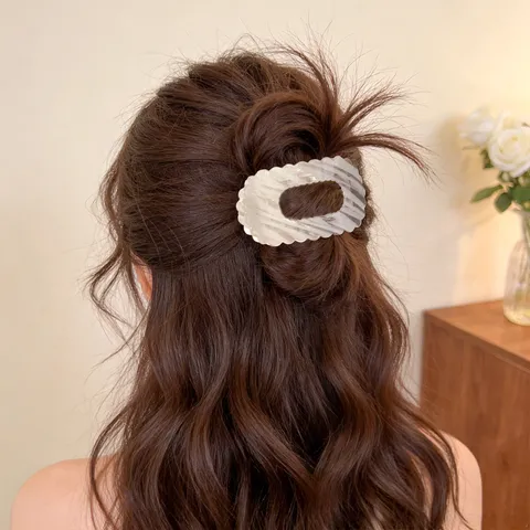 Colorful Flat Shell Hair Claw Clip Rectangle Wave Edge Striped French Style Elegant Hair Accessory For Women