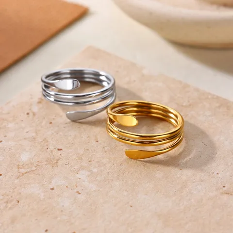304 Stainless Steel Multi Layer Open Ring For Women Minimalist Geometric Gold Silver Plated Fashion Adjustable Finger Ring Daily Jewelry