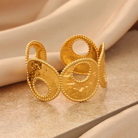 Vintage Geometric Open Cuff Bangle For Women Gold Plated Wrinkled Hollow Metal Bracelet Luxury Fashion Jewelry Accessory