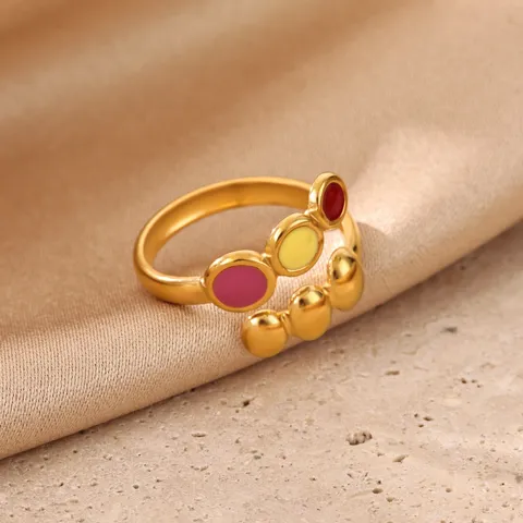 Stainless Steel 18K Gold Plated Enamel Open Ring Colorful Dopamine Geometric Finger Jewelry For Women Summer Fashion New