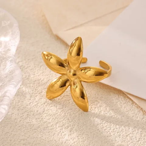 18K Gold Plated Stainless Steel Open Ring For Women Geometric Floral Butterfly Open Adjustment Rhinestone Ring Fashion INS Jewelry Gift