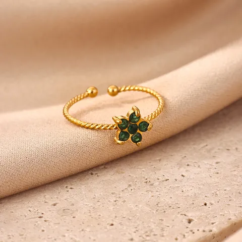Elegant 18K Gold Plated 304 Stainless Steel Flower Open Ring For Women Colorful Rhinestone Adjustable Finger Ring Jewelry Accessories