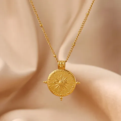 Elegant Stainless Steel Pendant Necklace Gold Plated Flower Compass Butterfly Pendant Necklaces Jewelry For Women Daily