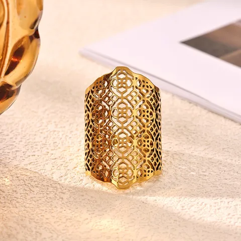 Fashion Stainless Steel 18K Gold Plated Open Rings For Women Hollow Out Geometric Floral Sunflower Adjustable Finger Ring Hand Jewelry
