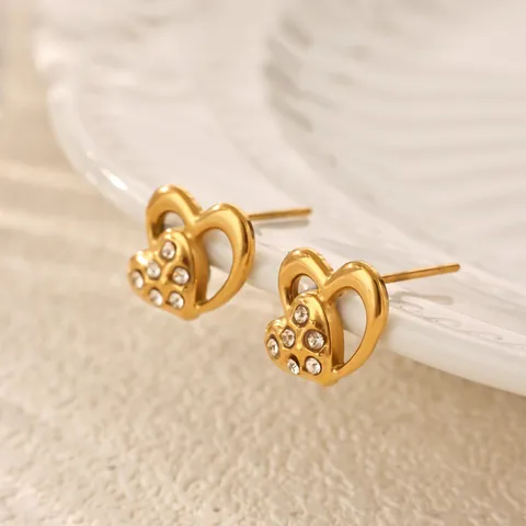 304 Stainless Steel Rhinestone Heart Flower Spider Hoop Stud Earrings Gold Artificial Pearl Fashion Jewelry For Women