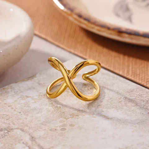 18K Gold Plated Stainless Steel Open Ring For Women Adjustable Geometric Rhinestone Enamel Creative Beach Fashion Jewelry Finger Ring Gift
