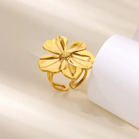 Vintage 304 Stainless Steel Open Ring For Women Fashion Flower Starfish Geometric Adjustable Ring Gold Silver Jewelry Gift