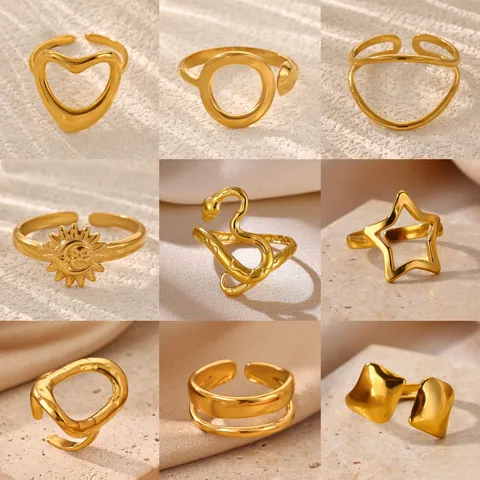 Minimalist 304 Stainless Steel Open Ring For Women Geometric Hollow Line Adjustable Finger Ring Western Trendy Fashion Hand Jewelry Gift