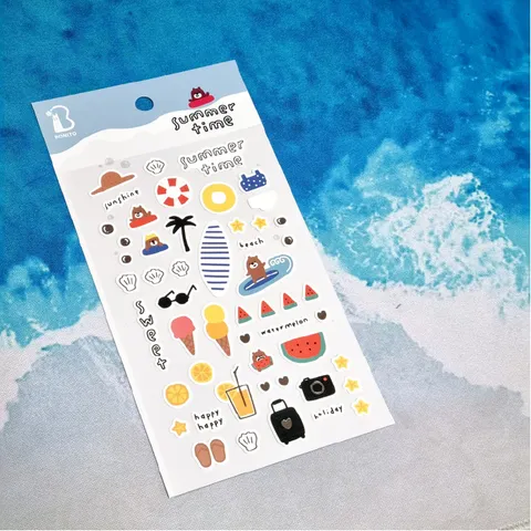 Mignon Cartoon Petit Ours Vacances d'Été Thème Nylon Autocollant Décoratif Pour Journal Scrapbooking Artisanat