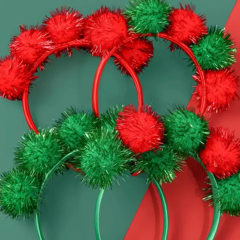 Bandeau de Noël en Plastique PC Pompon Pailleté Fête Festive Déguisement Coiffe Accessoires de Cheveux Mignons Pour Femmes