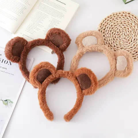 Joli Bandeau Oreilles d'Ours Dessin Animé Peluche Lavage Visage Cercle à Cheveux Doux Accessoires Cheveux Pour Femmes Fête