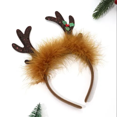 Serre-tête de Noël LED Bois de Cerf Plume Anneau de Cheveux Fête Performance Costume Accessoires de Cheveux Décoratifs