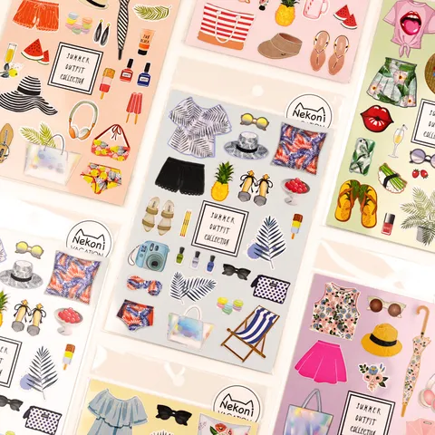 Cute Summer Vacation Theme Decorative Stickers Water Transfer Paper Aesthetic Journal Scrapbook DIY Craft Sticker Set