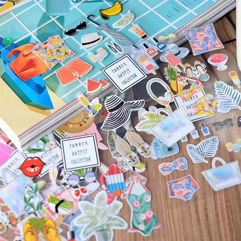 Cute Summer Vacation Theme Decorative Stickers Water Transfer Paper Aesthetic Journal Scrapbook DIY Craft Sticker Set