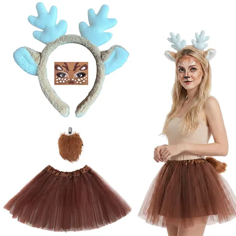 Bandeau de Bois de Cerf de Noël Jolies Oreilles d'Élan Cerceau de Cheveux en Peluche Accessoires de Cheveux de Fête pour Femmes et Enfants