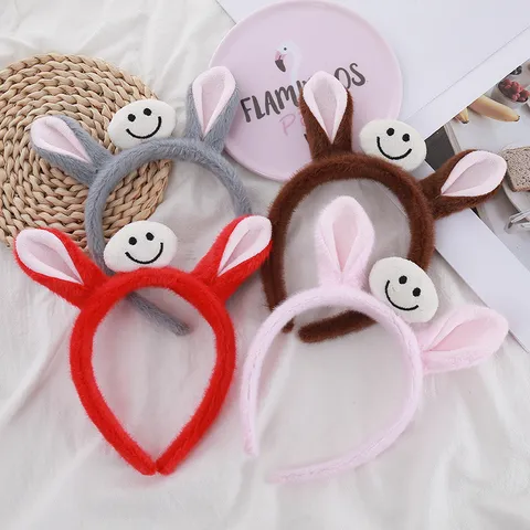 Serre-tête en Peluche Oreilles de Cheval Mignon Dessin Animé Animal Pleurant Souriant Anneau de Cheveux Accessoires de Cheveux pour Femmes Filles