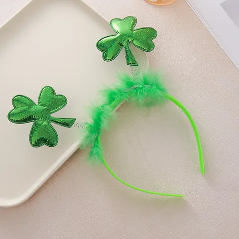 Grüner Kleeblatt Haarreif Mit Feder Haarreifen St. Patrick's Day Party Haarschmuck Für Damen Unisex