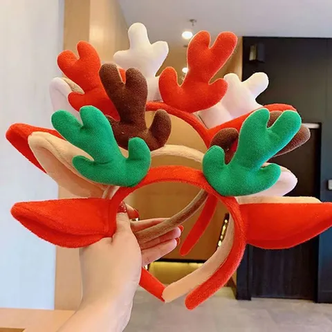Bandeau de Bois de Cerf de Noël Jolies Oreilles d'Élan Cerceau de Cheveux en Peluche Accessoires de Cheveux de Fête pour Femmes et Enfants
