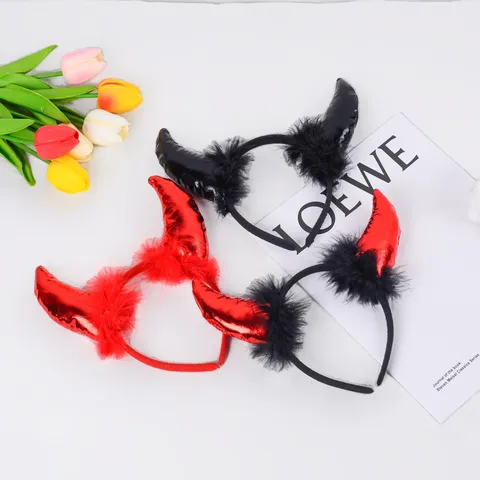 Diadema de Cuerno de Diablo de Halloween Con Pluma Rojo Negro Plástico Resina Banda de Cabello Fiesta Cosplay Disfraz Accesorios de Cabello