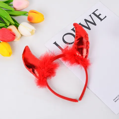 Diadema de Cuerno de Diablo de Halloween Con Pluma Rojo Negro Plástico Resina Banda de Cabello Fiesta Cosplay Disfraz Accesorios de Cabello