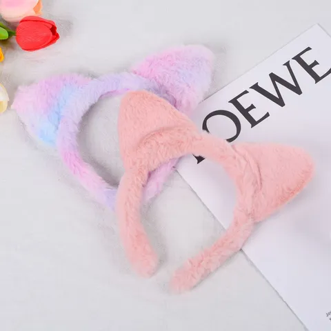 Mignon Oreilles de Chat Bandeau en Peluche Femmes Filles Cercle à Cheveux Duveteux Accessoires de Cheveux d'Animal pour Fête Halloween Cosplay