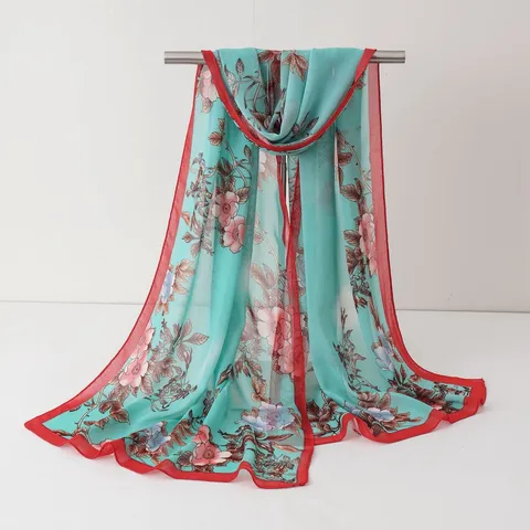 Womens Lightweight Chiffon Scarf Floral Print Long Shawl Sun Protection Scarf For Spring Summer Fashion Accessories