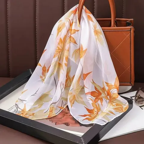 Women's Fashion Chiffon Square Scarf Floral Print Lightweight Neck Scarf Beach Headwear Scarf For Daily Wear