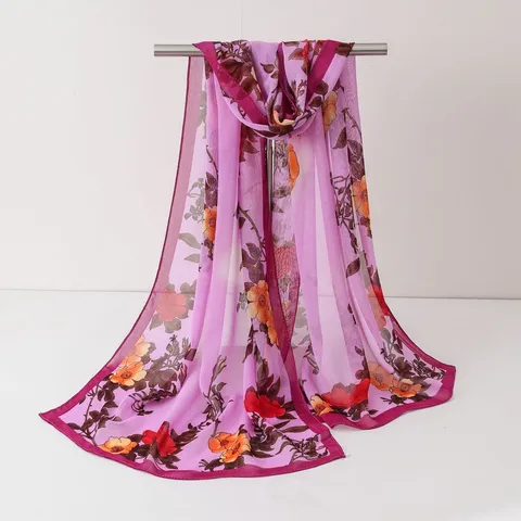 Womens Lightweight Chiffon Scarf Floral Print Long Shawl Sun Protection Scarf For Spring Summer Fashion Accessories