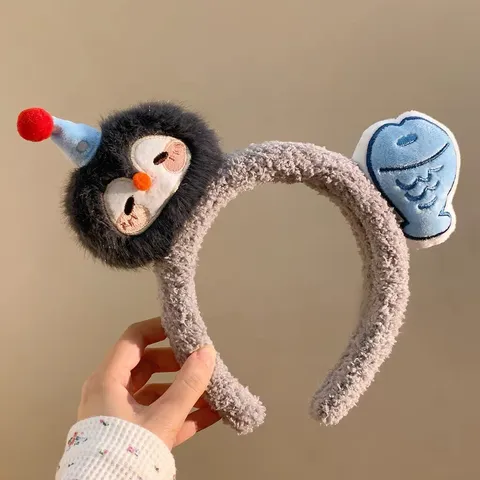 Cute Cartoon Animal Plush Headband Women Girl Cat Penguin Duck Chick Panda Hair Hoop Face Washing Makeup Hair Accessories