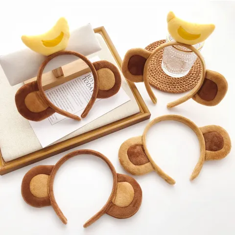 Joli Bandeau d'Oreilles de Singe en Peluche Animal Cartoon Cercle à Cheveux Doux Accessoires de Coiffure pour Enfants Filles