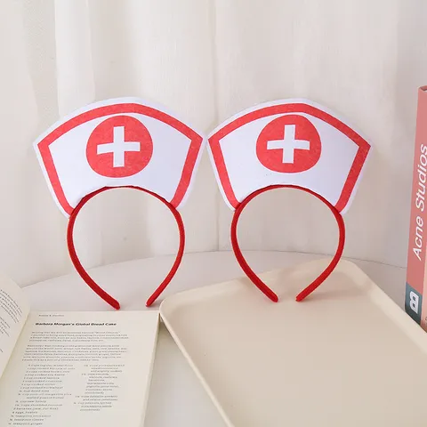 Women Cute Nurse Hat Headband Cosplay Hair Accessories For Halloween Theme Party Hair Hoops Headwear