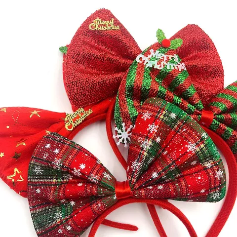 Noël Grand Nœud Bandeau Cheveux Tissu Pailleté Accessoires Cheveux Festifs de Vacances Bandeau de Fête Pour Femmes Et Filles