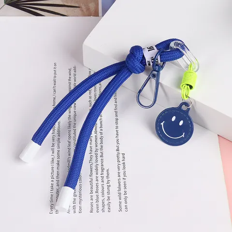 Lanière de Porte-clés Courte Tressée Colorée Pendentif Visage Souriant Dragonne Téléphone Joli Accessoire de Charme de Fermeture Éclair de Sac