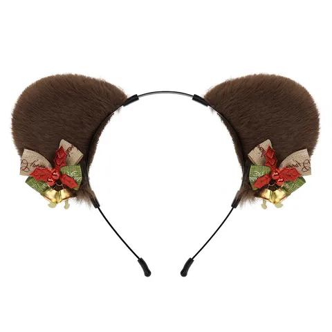 Noël Mignon Peluche Nœud Cercle à Cheveux Lolita Simulation Oreille d'Animal Bandeau Accessoires de Cheveux de Fête