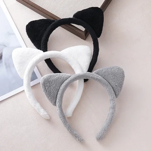 Bandeau Oreille de Chat en Flanelle Mignon Fille Japonaise Maquillage Visage Lavage Cerceau de Cheveux Doux Peluche Cartoon Accessoire de Cheveux Pour Femmes Hommes