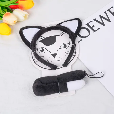 Ensemble Serre-tête et Queue d'Oreille de Chat Souris en Peluche Costume de Cosplay de Fête d'Animal Accessoires de Cheveux pour Femmes