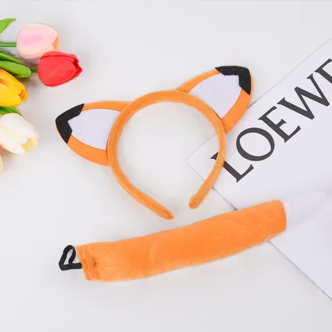 Cute Fox Ears Headband And Tail Set Plush Animal Cosplay Costume Hair Accessories For Party Women Girls