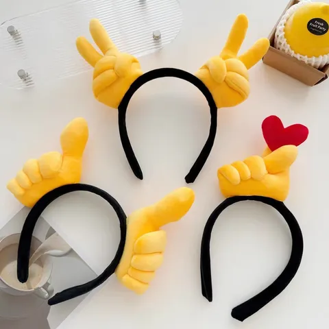 Serre-tête Drôle de Geste de Dessin Animé Mignon Peluche Cœur Signe de Paix Pouce en Laiton Accessoires de Cheveux pour Femmes
