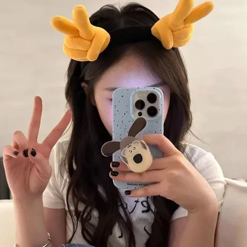 Serre-tête Drôle de Geste de Dessin Animé Mignon Peluche Cœur Signe de Paix Pouce en Laiton Accessoires de Cheveux pour Femmes