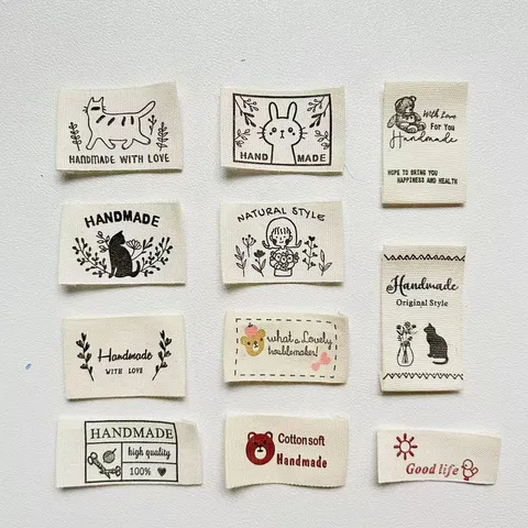 Handmade Pure Cotton Woven Labels Cute Cat Animal Design Clothing Tags For DIY Doll Clothes Sewing Accessories