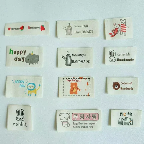 Handmade Cotton Woven Fabric Labels Cartoon Animal Patches DIY Sewing Accessories For Clothing Bags