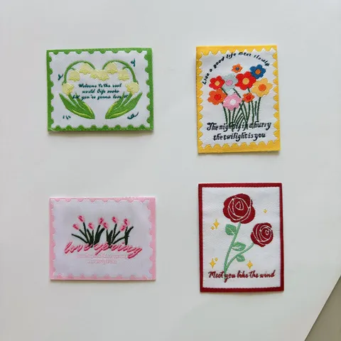 DIY Floral Woven Label Stamp Design Embroidered Patch Clothing Accessories Sunflower Rose Lily Of The Valley Tulip Badge