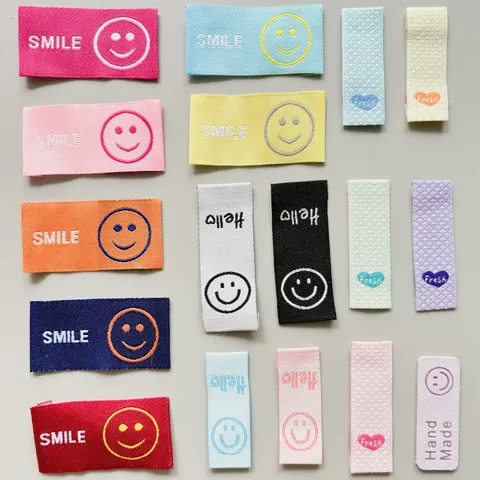 Handmade DIY Woven Label Smiley Face Heart English Embroidery Clothing Shoes Hats Decorative Patch Accessories