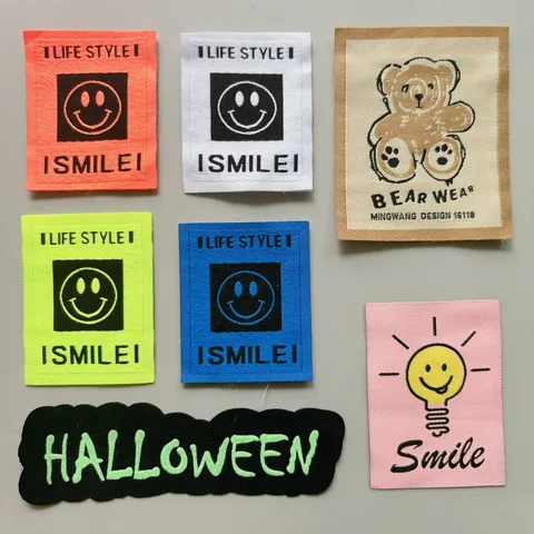 DIY Clothing Patches Woven Smiley Face Cartoon Bear Badge Applique Embroidered Iron On Clothes Luggage Accessories