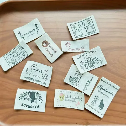 Handmade Pure Cotton Woven Labels Cute Cat Animal Design Clothing Tags For DIY Doll Clothes Sewing Accessories
