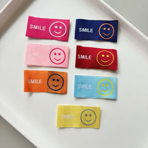 Handmade DIY Woven Label Smiley Face Heart English Embroidery Clothing Shoes Hats Decorative Patch Accessories